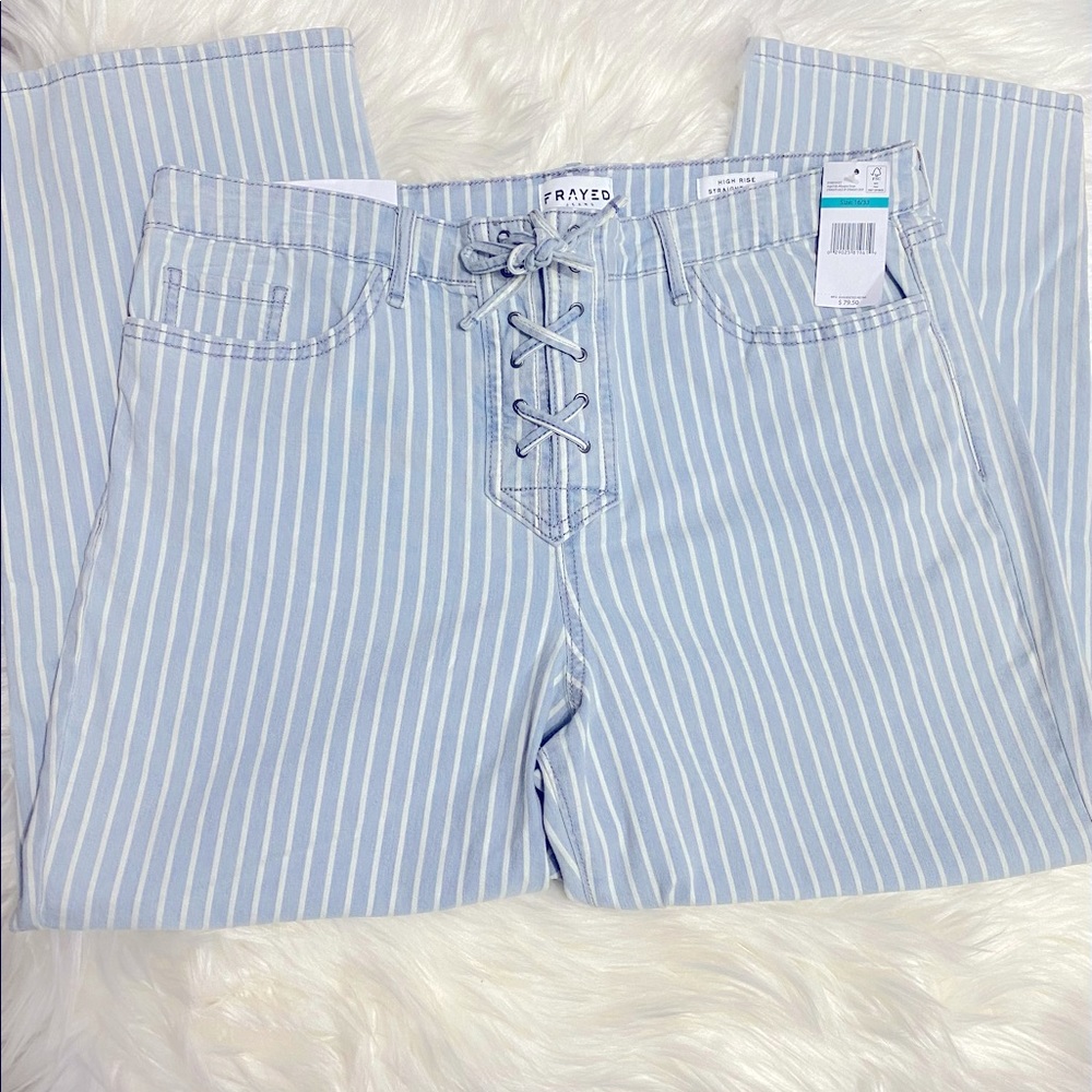 FRAYED Jeans Women’s Laced Up High Rise Straight Leg Crop